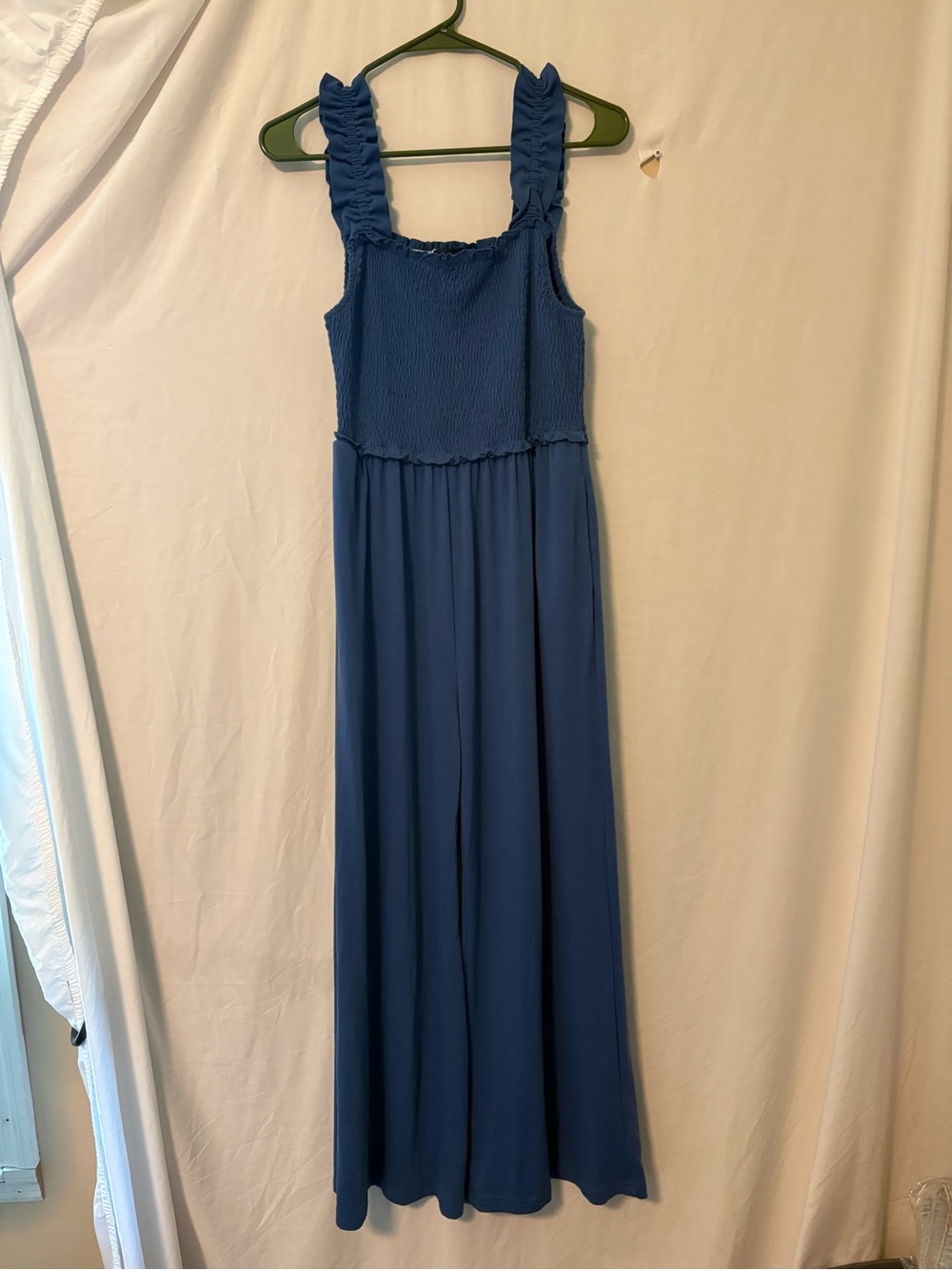 Luxveer Blue Smocked Strap Jumpsuit